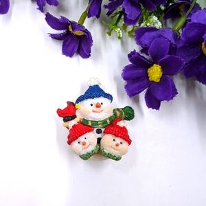 Adorable Vintage Resin Snowman Brooch and Stud Earrings Set